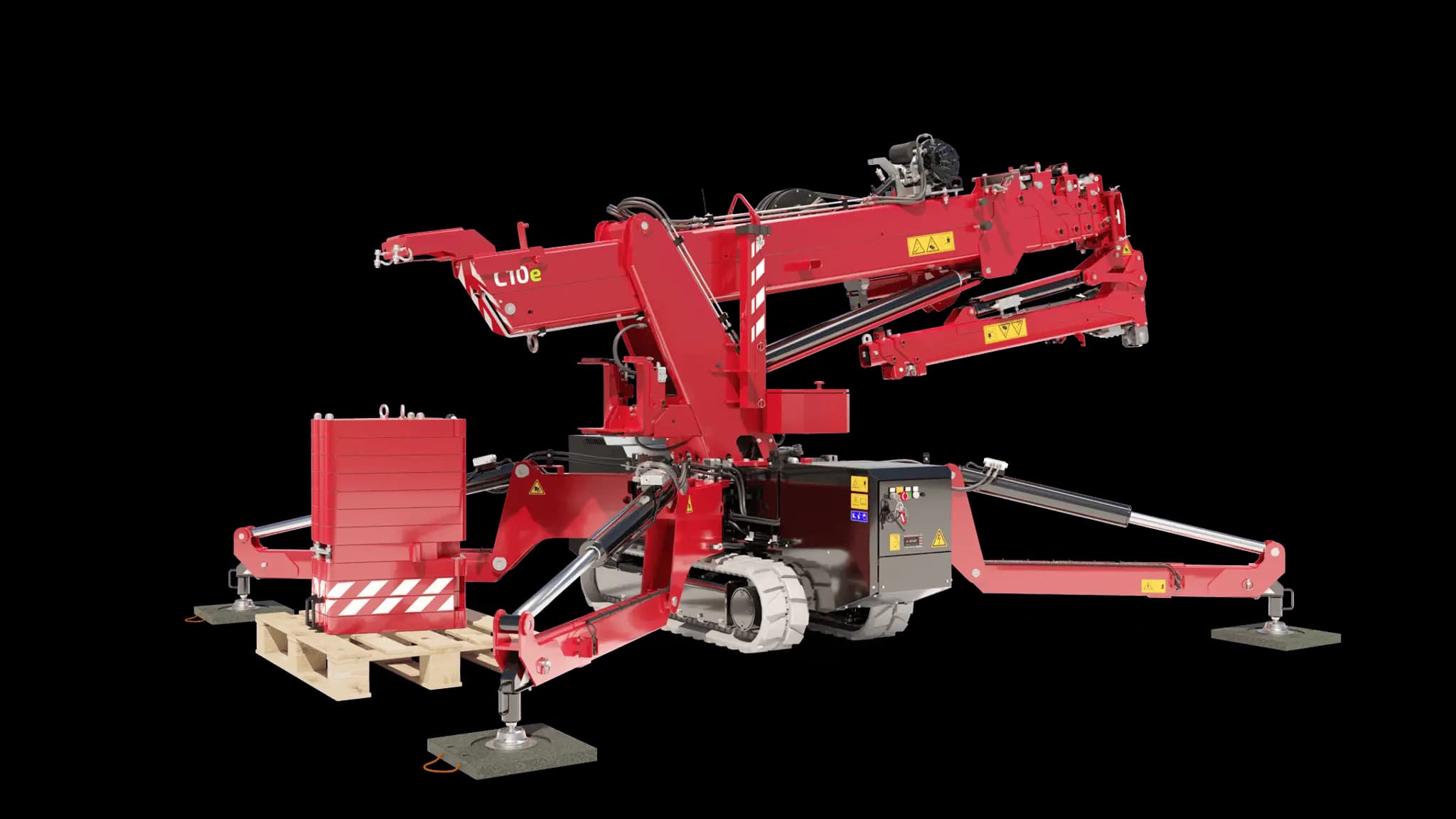 Imagen de la grúa C10e con el lastre siendo retirado.