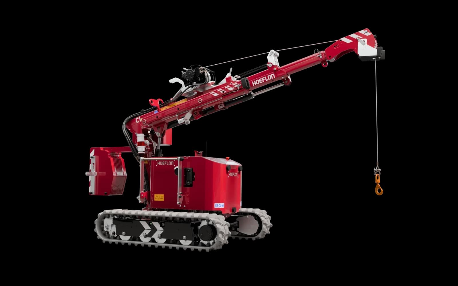 Imagen de la grúa Hoeflon C1e equipada con un cabrestante.