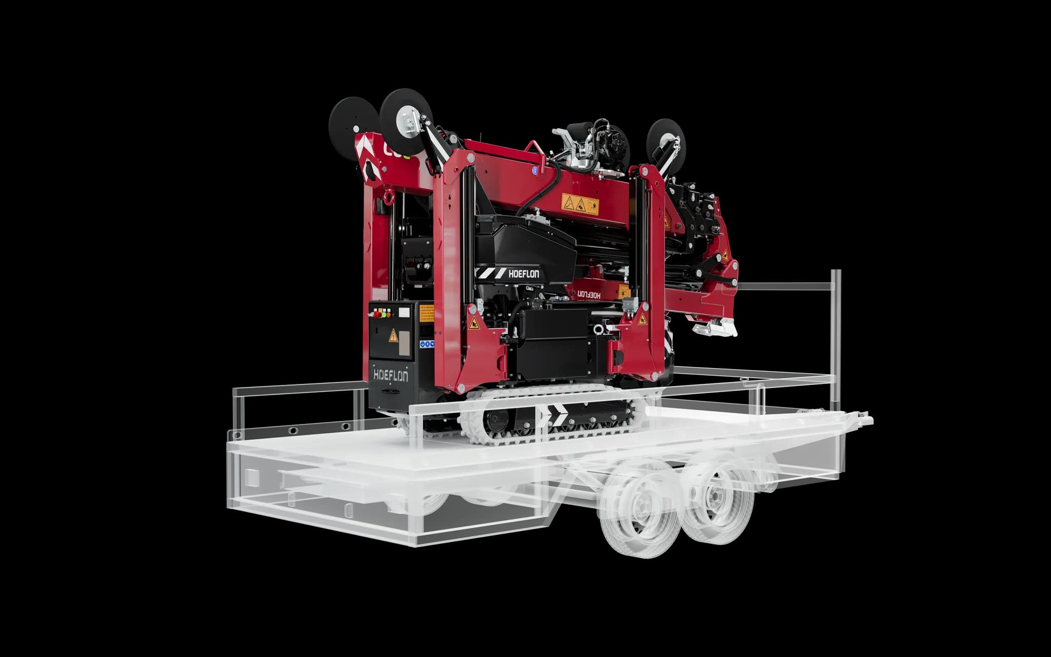 C6e en remolque con la máquina en posición plegada.